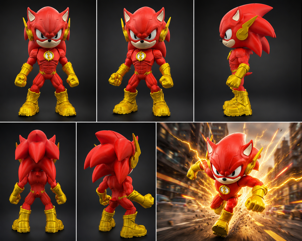 Sonic Flash Mashup 3D Printed Figure | Custom Gaming & Comic Display Collectible