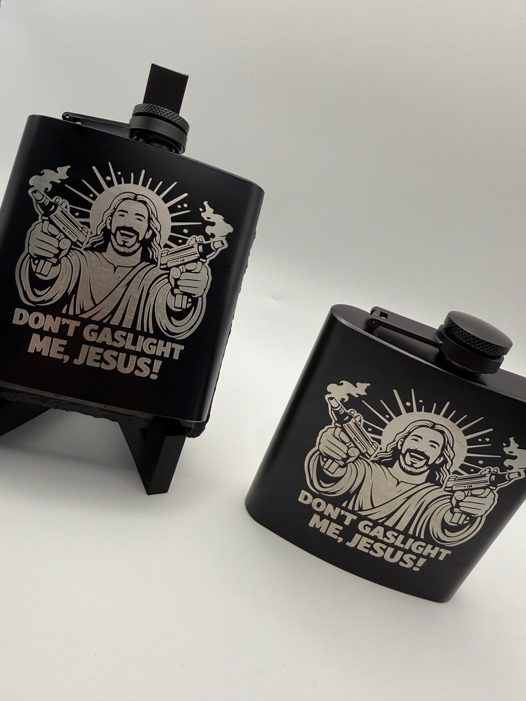 Don't Gaslight Me Jesus 6oz Black Flask